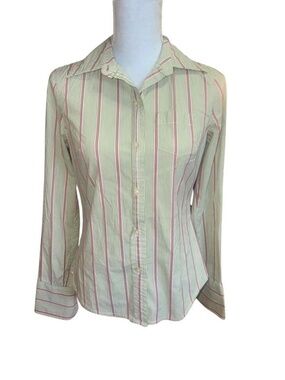 American Eagle Green Pink Striped Button Down Shirt Size 4
